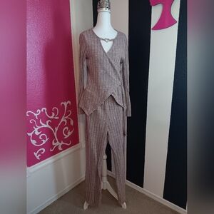 SHEIN Ribbed Knit Jumpsuit - Taupe